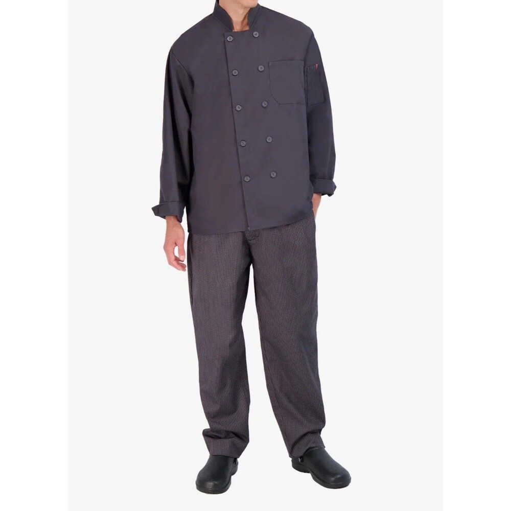 New Sealed HAPPY CHEF Coat Style # 403 Men's Large Legacy Long Sleeve Coat Gray